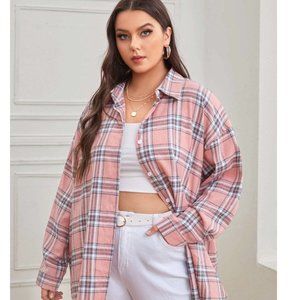 Charlotte Russe Classic Pink Plaid Button Up Shirt